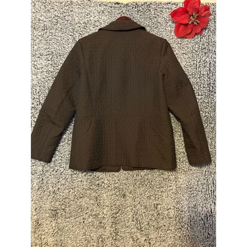 Talbots Women's Quilted Jacket Brown Mid-Length Button Casual Size M